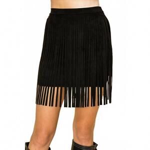 NEW VOCAL APPAREL suede fringe mini skirt in black